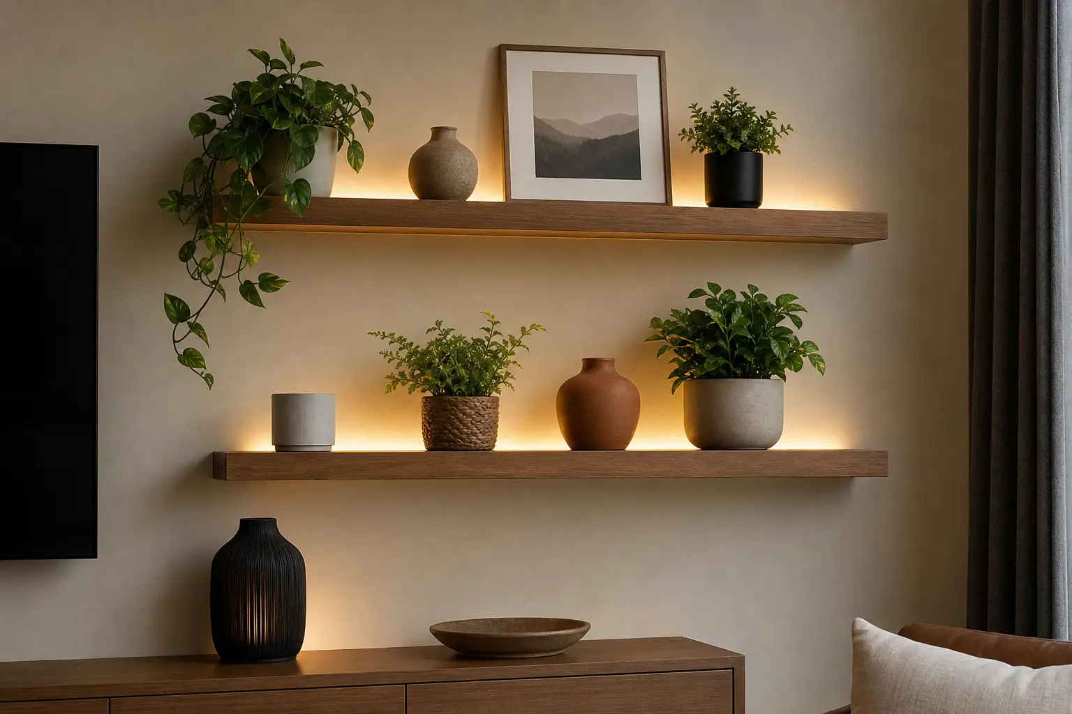 Aesthetic Warm Lit Floating Shelf Ideas