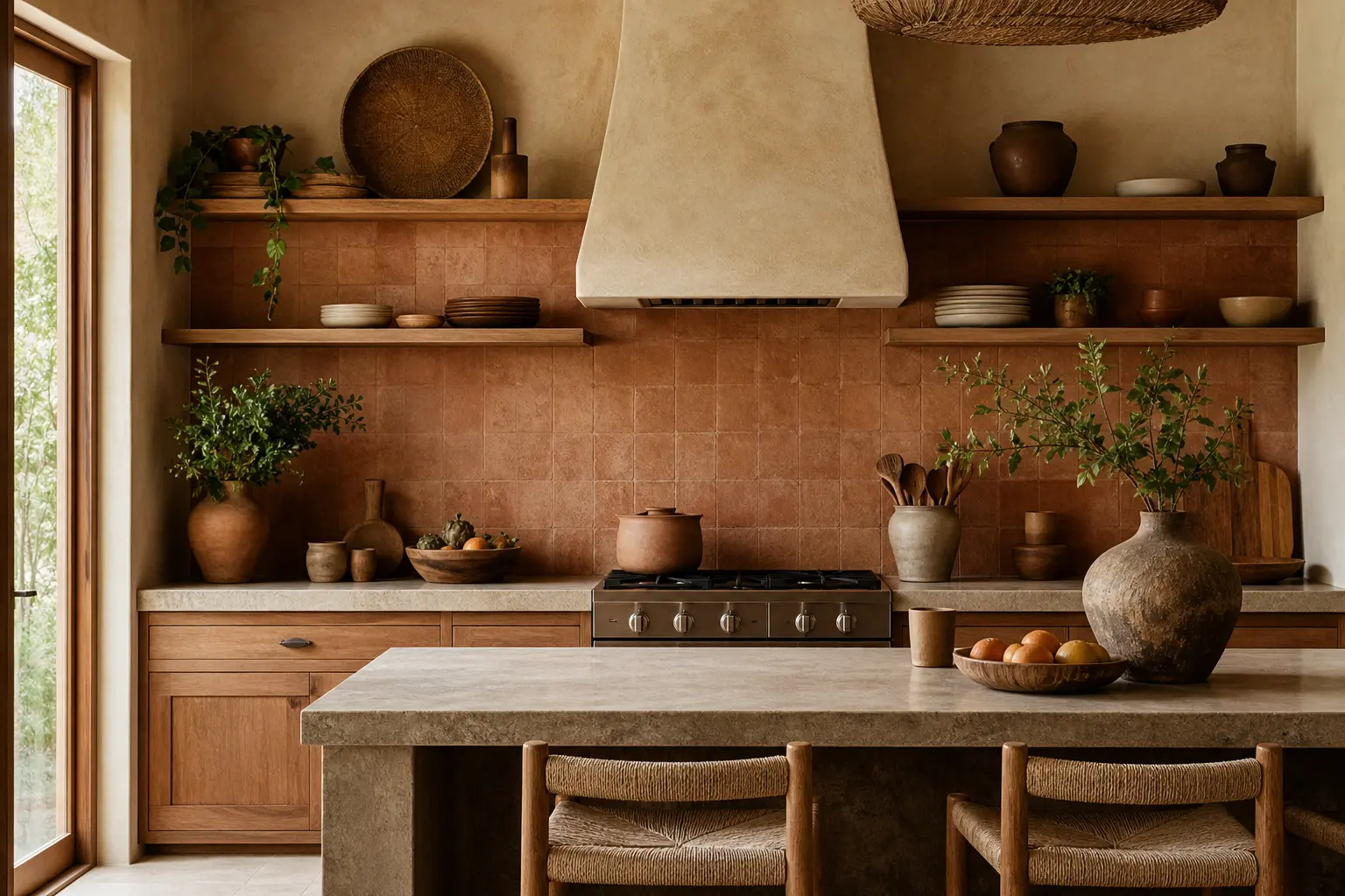 Terracotta Kitchen Ideas with Open Shelving