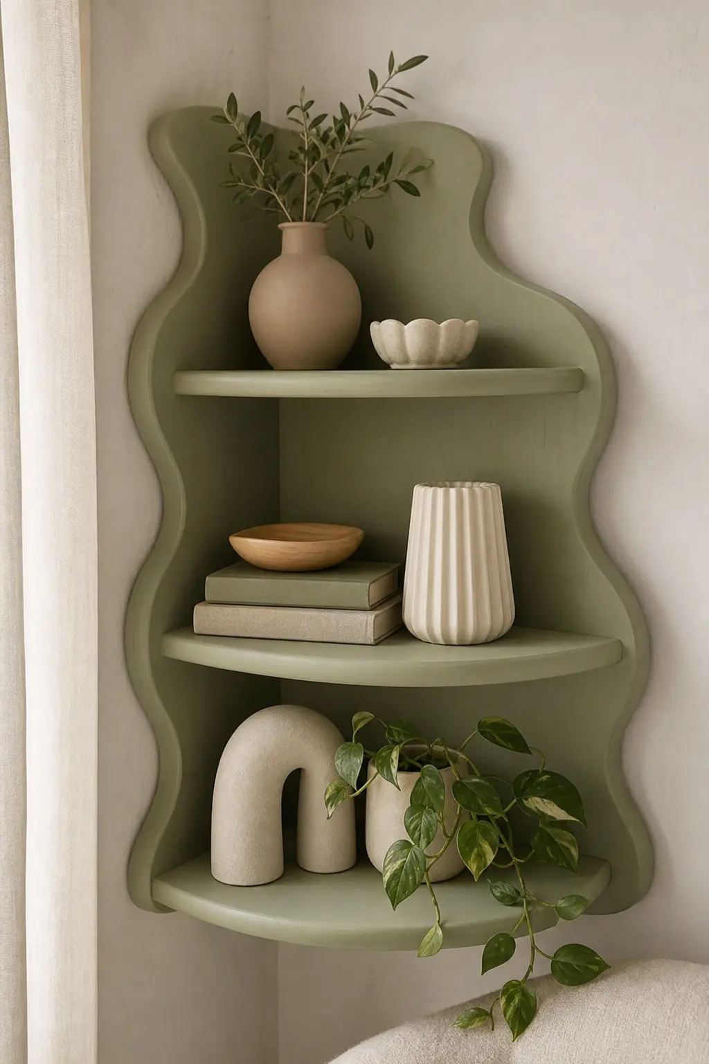 Wavy Corner Shelf Decor Ideas
