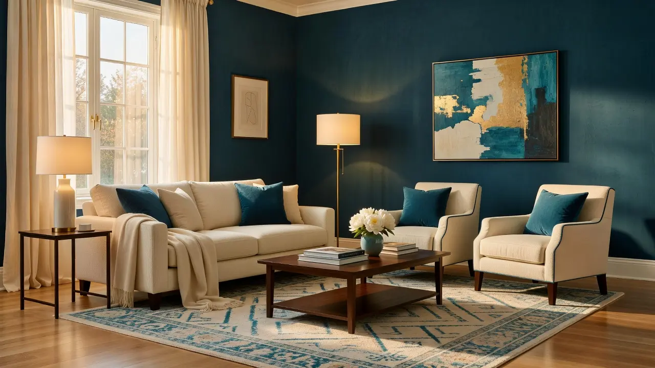 Teal Blue and Cream Living Room Ideas