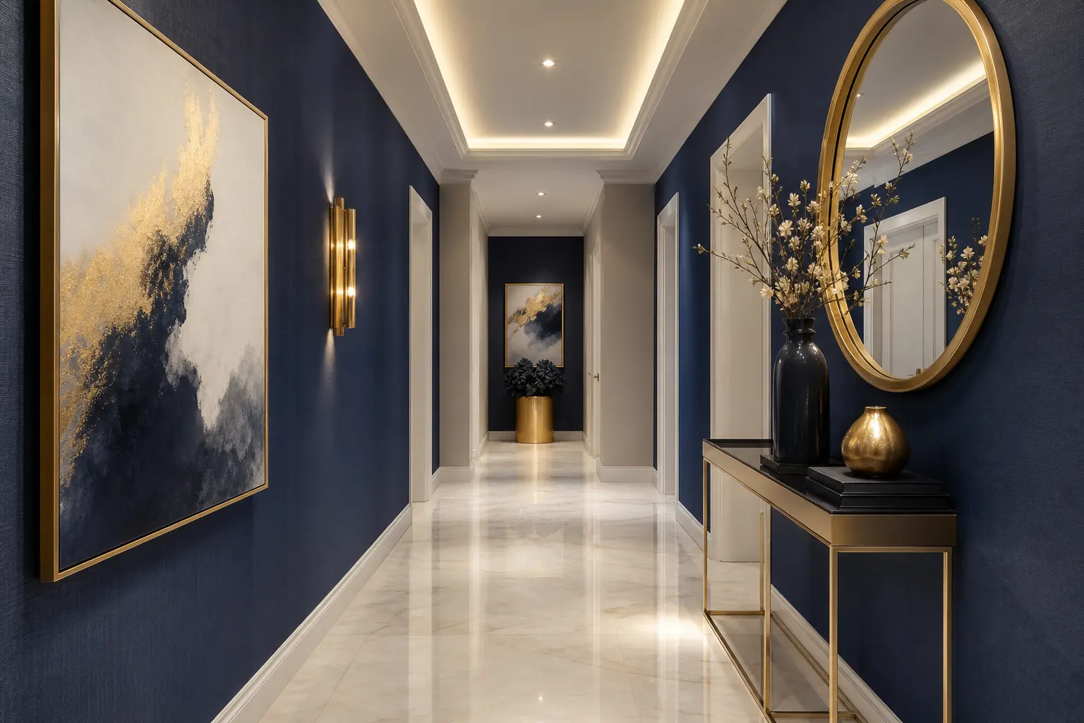 Modern Navy & Gold Hallway Decor Ideas
