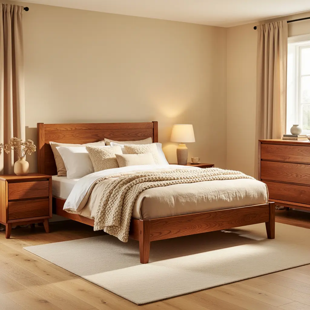 Cozy Beige Bedroom Ideas with Wood Furniture