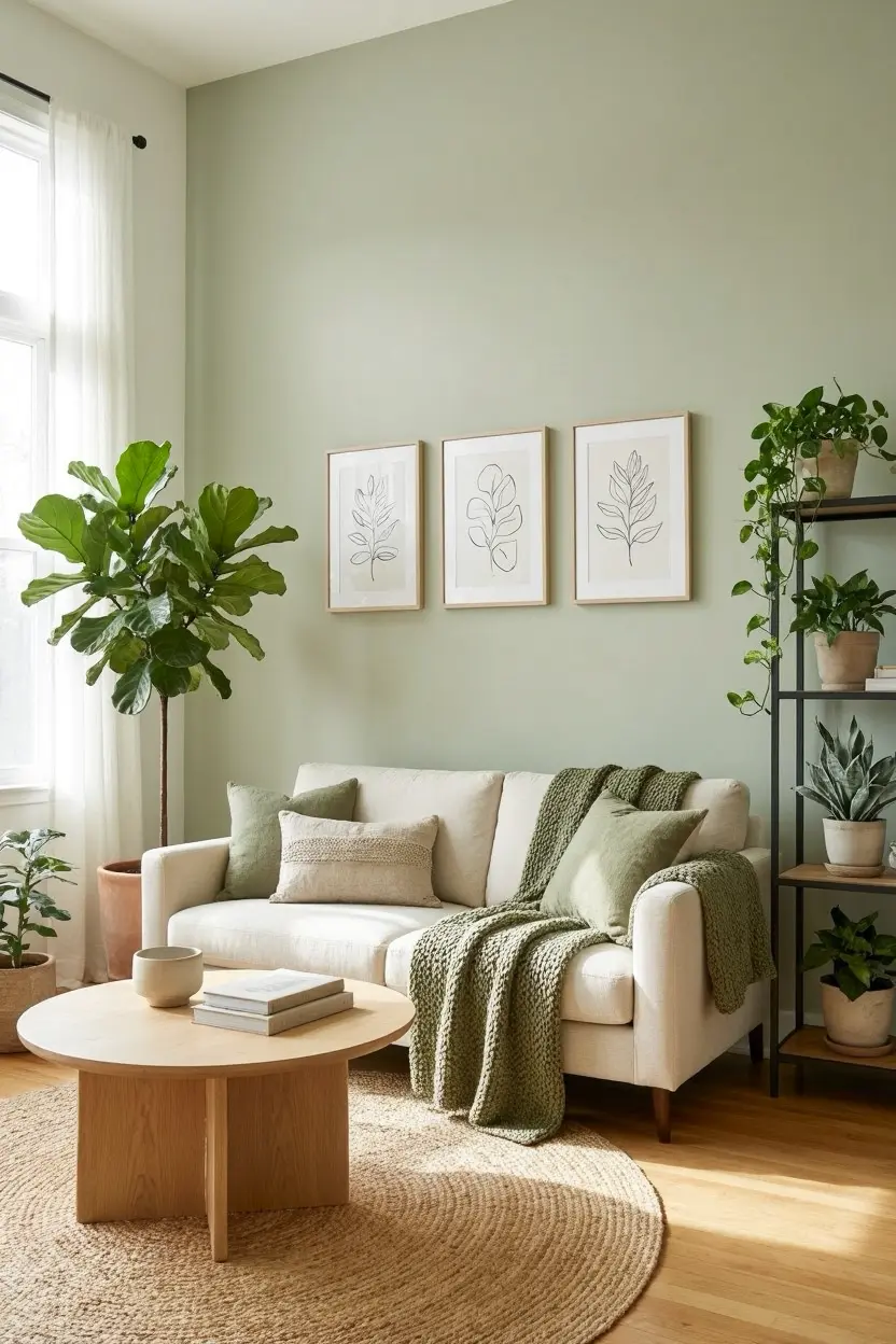Cozy Sage Green Living Room Ideas with Plants