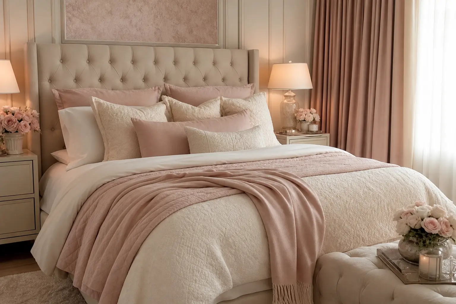 Blush Pink & Off-White Bedroom Ideas