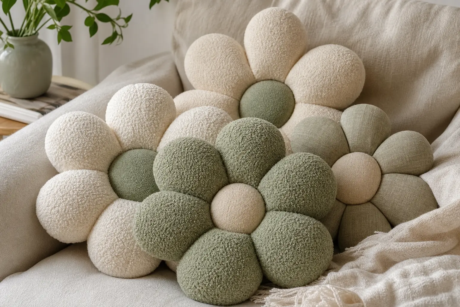 Sage Green Flower Pillow Ideas