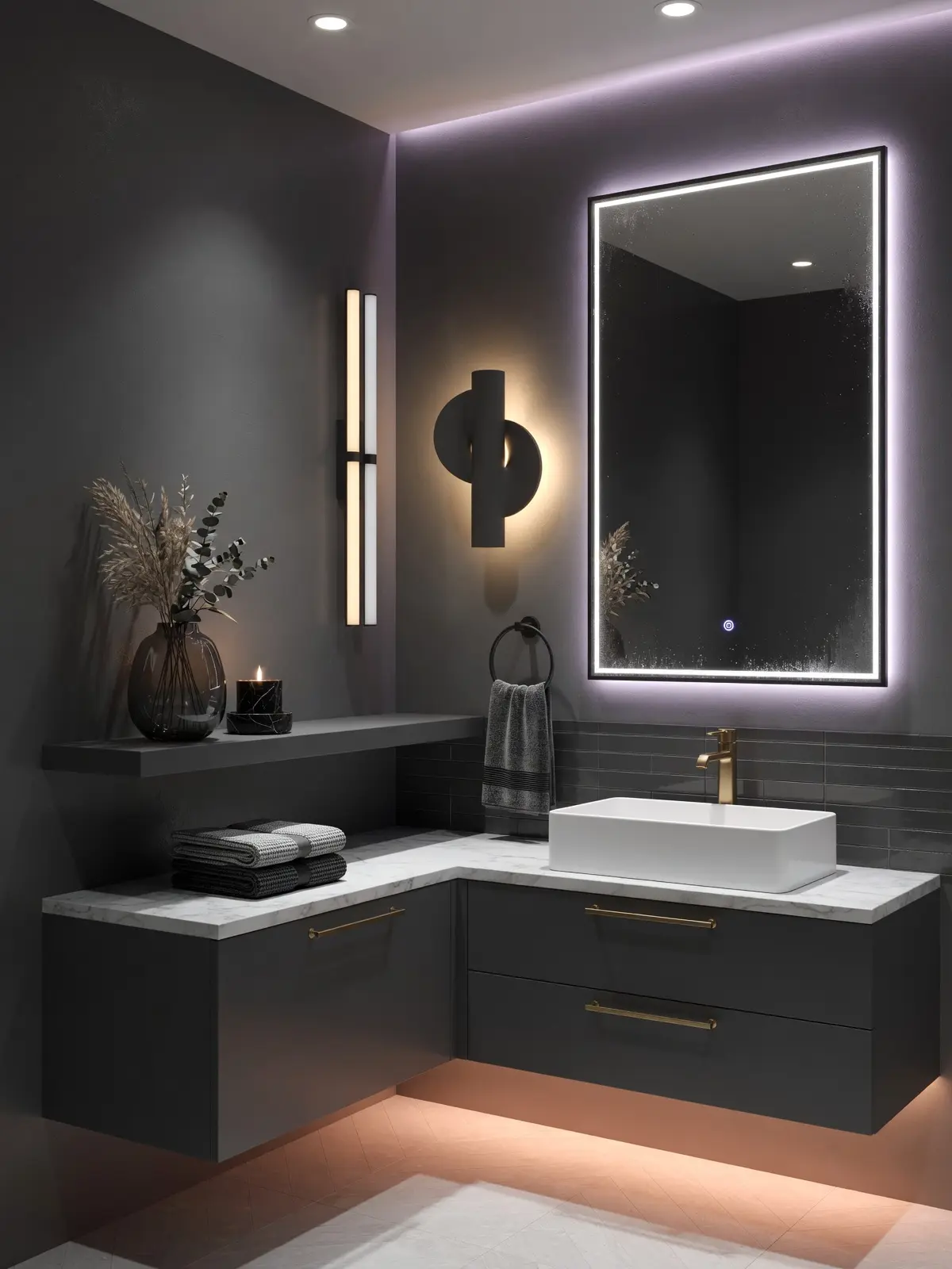 Modern Grey Bathroom Ideas with LED Mirrors