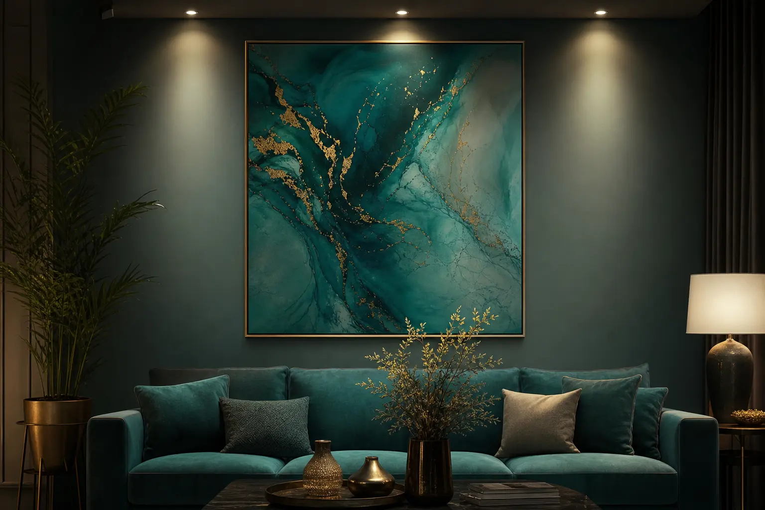 Elegant Teal Living Room Wall Art