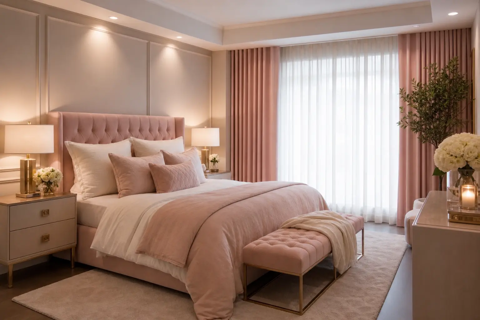 Blush Pink & Off-White Bedroom Ideas