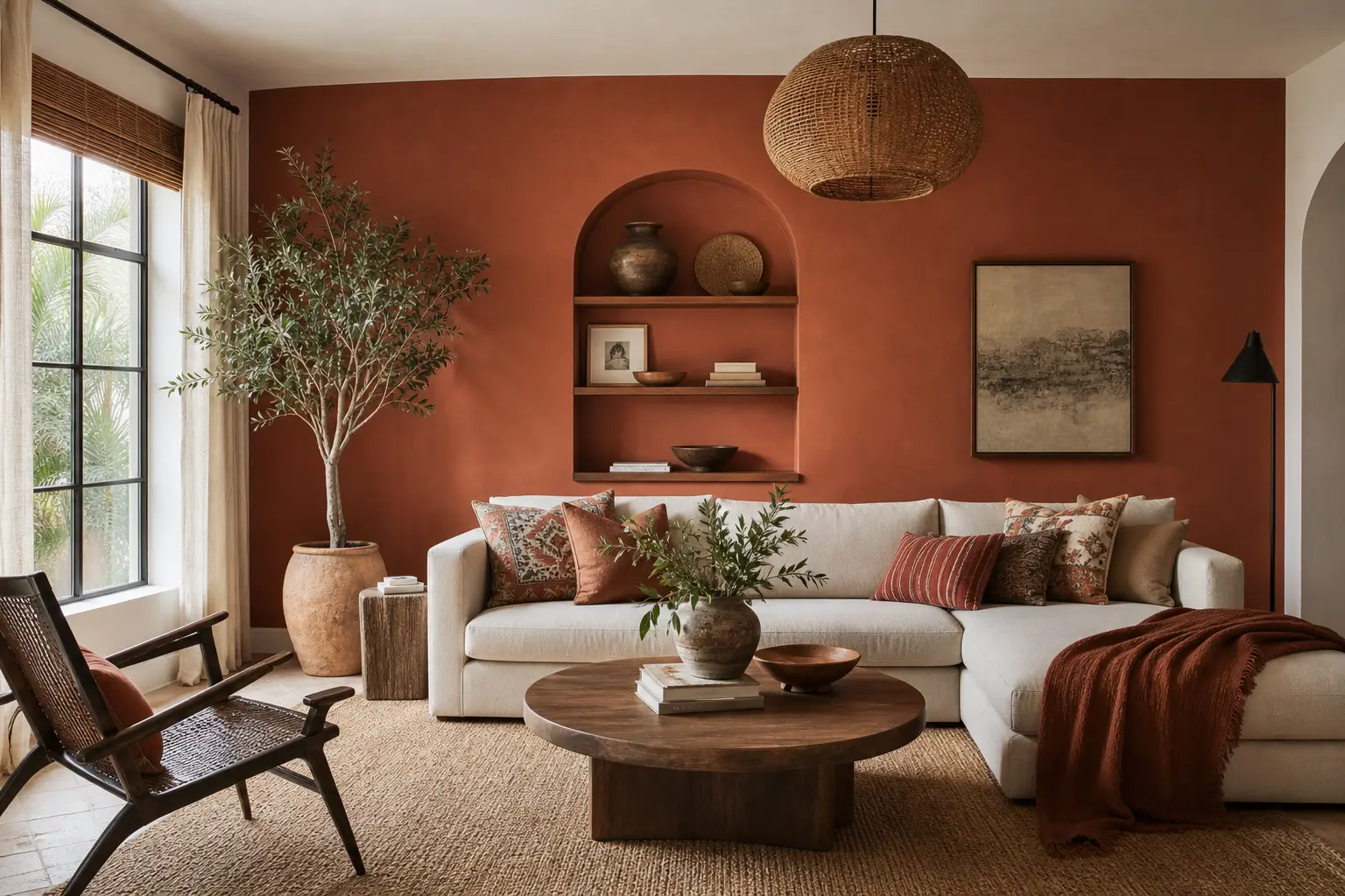 Terracotta Living Room Ideas with an Accent Wall