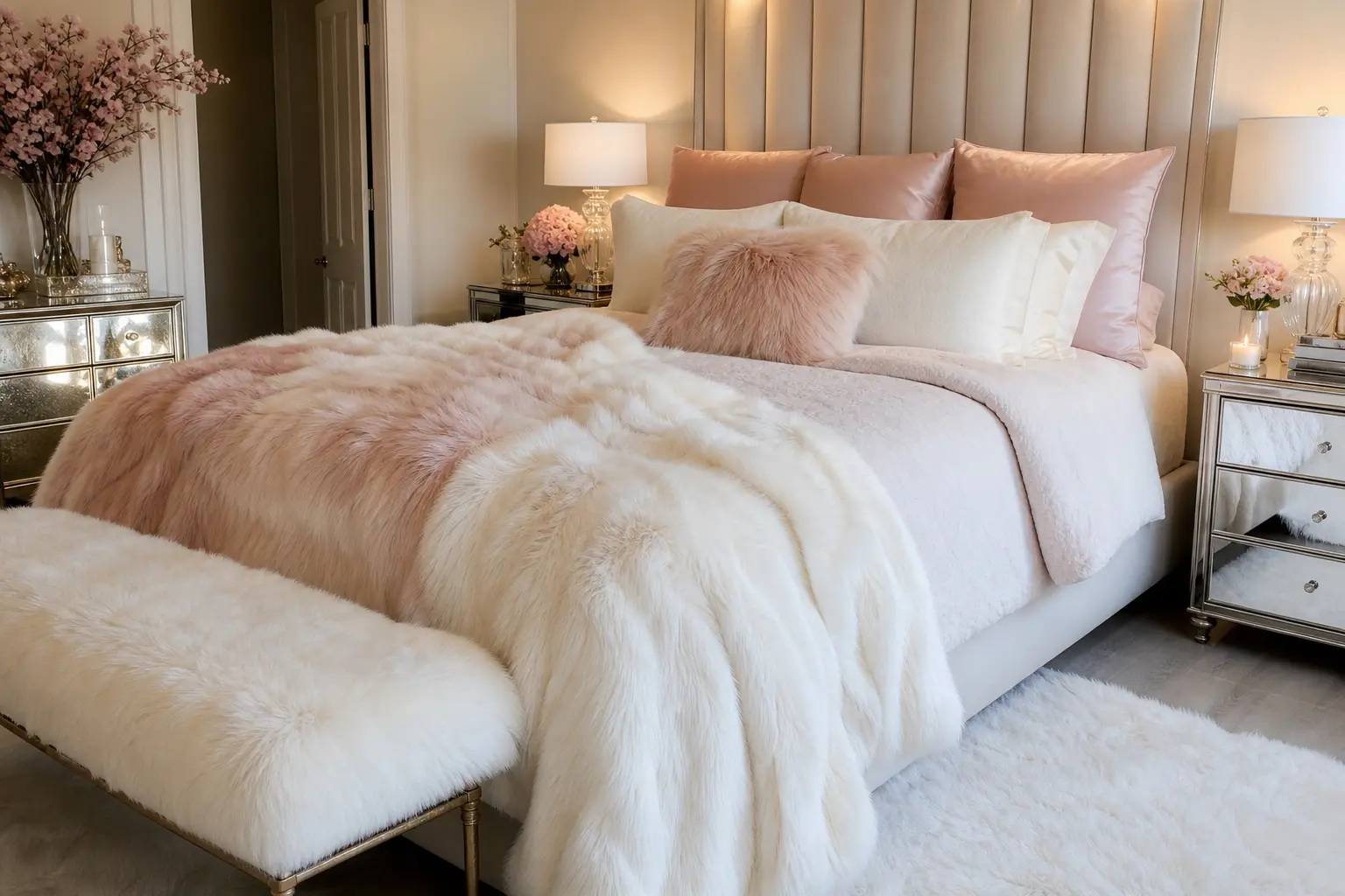 Aesthetic Blush Pink & Off-White Luxury Bedroom Decor