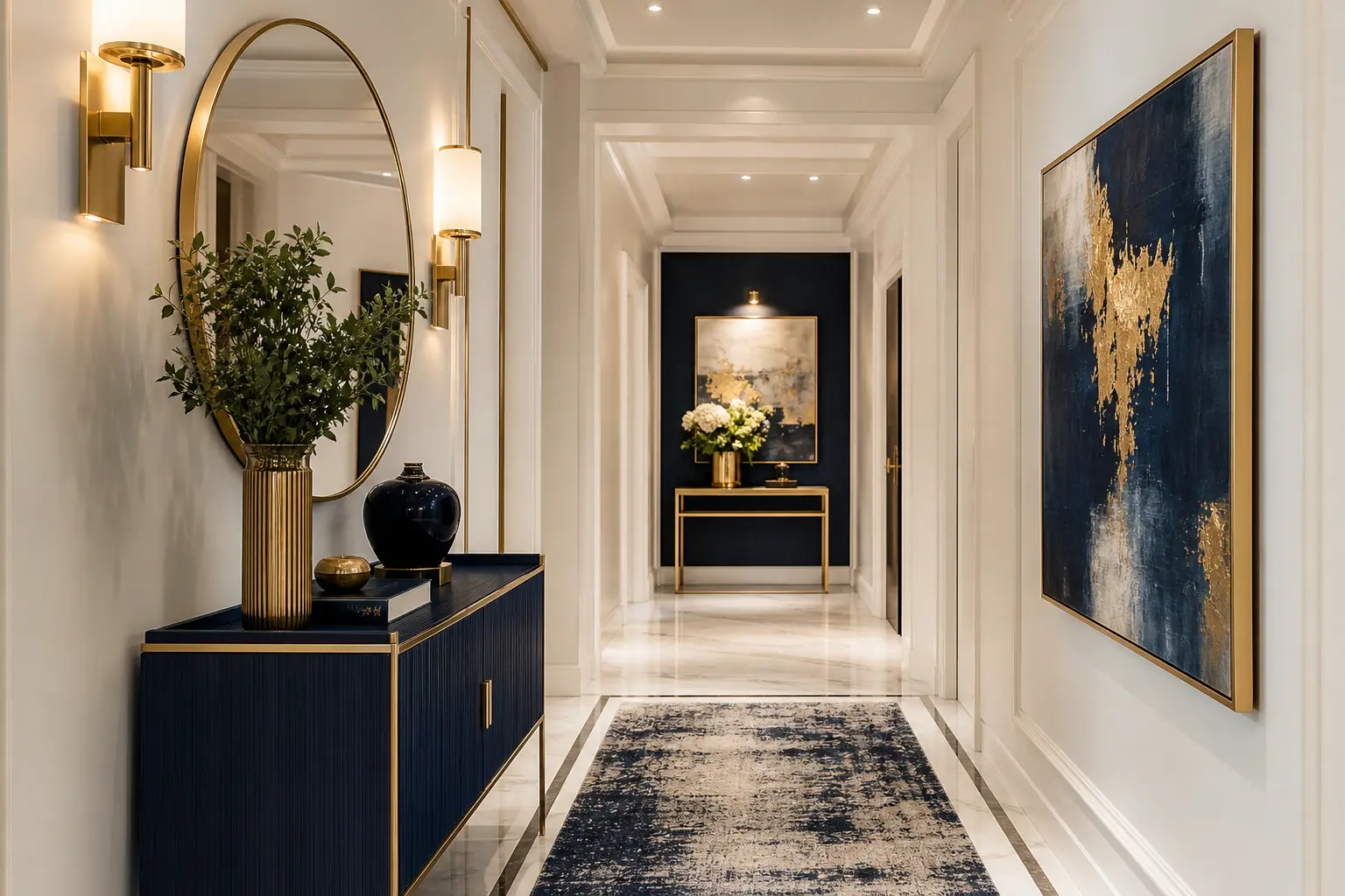 Modern Navy & Gold Hallway Decor Ideas