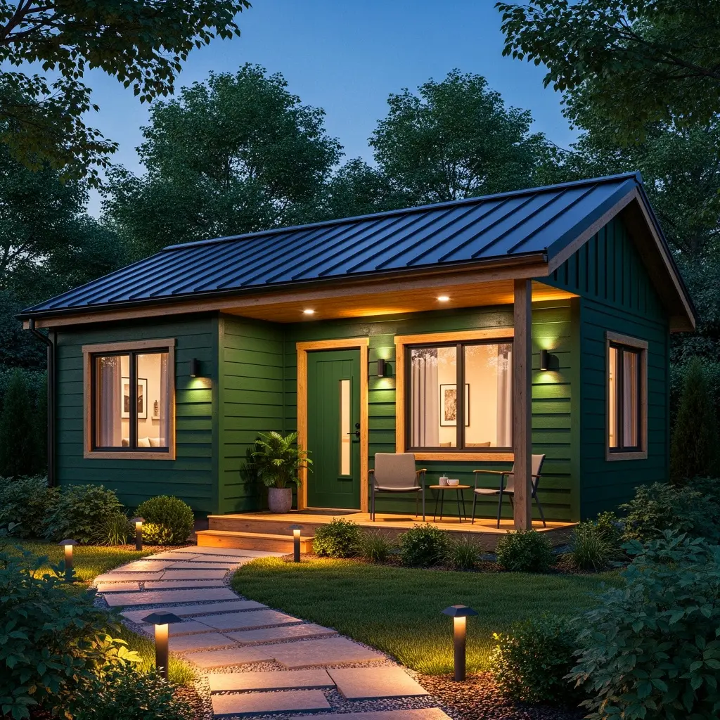 Modern Cozy Green Cottage Exterior