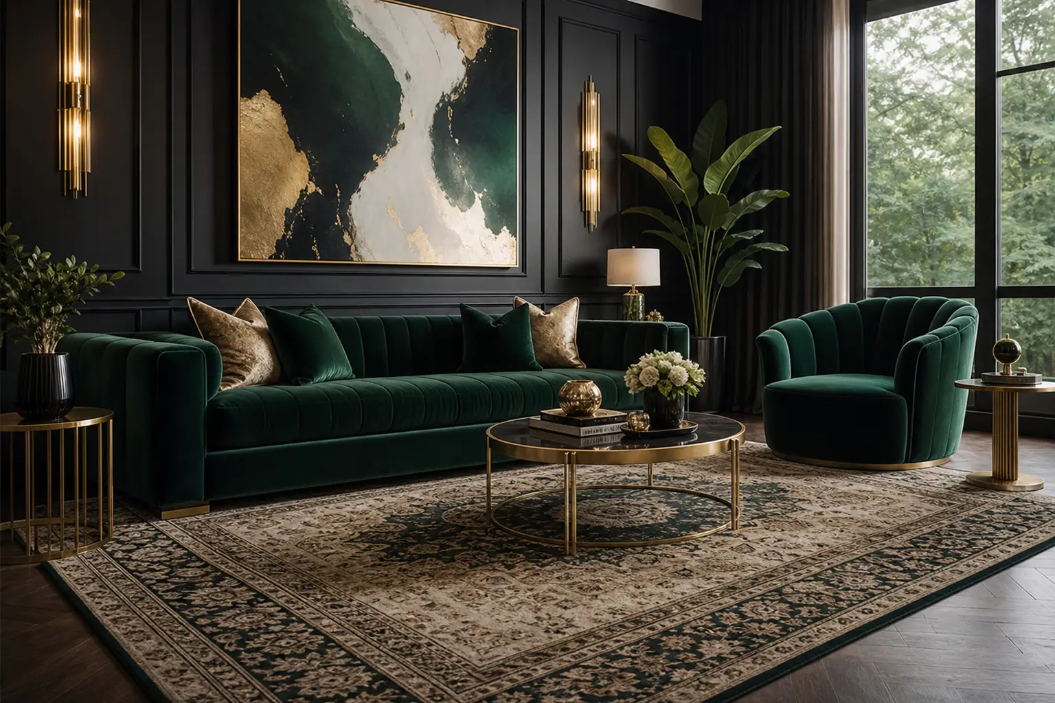 Modern Emerald & Velvet Living Room Ideas