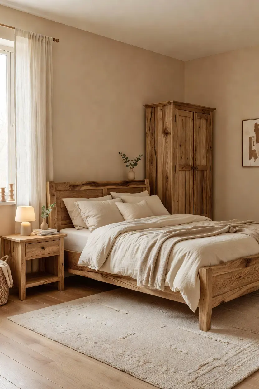 Cozy Beige Bedroom Ideas with Wood Furniture