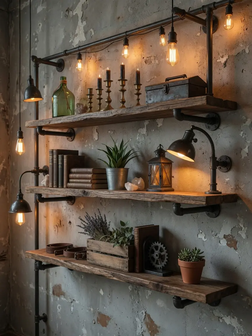 Industrial Pipe Wall Shelves