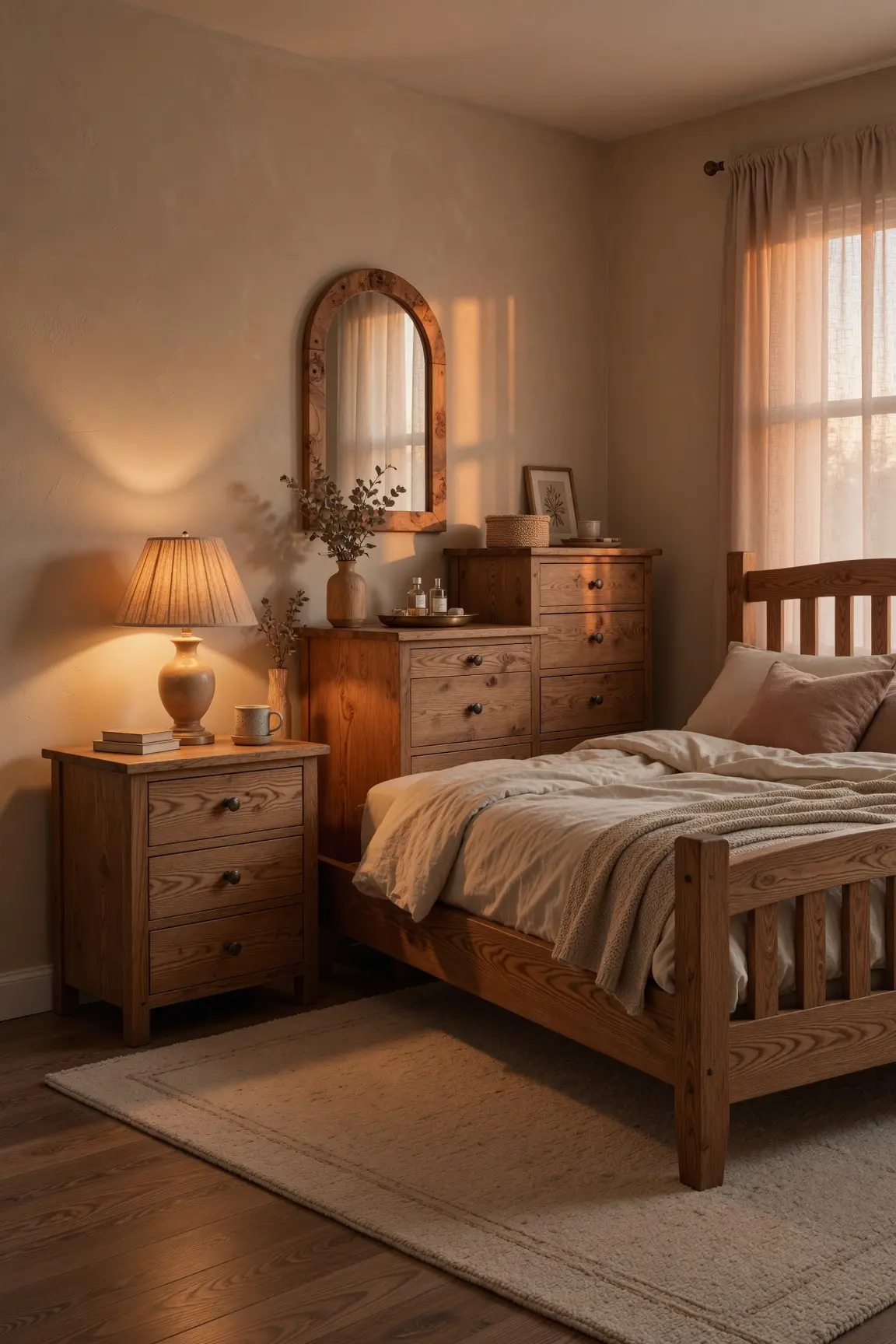 Cozy Beige Bedroom Ideas with Wood Furniture