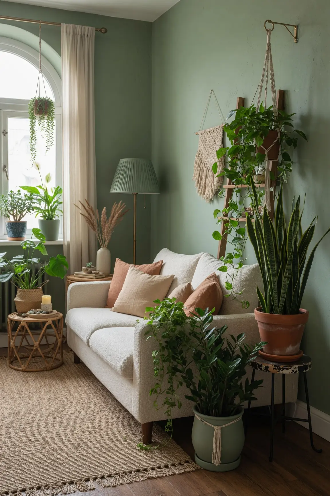 Cozy Sage Green Living Room Ideas with Plants
