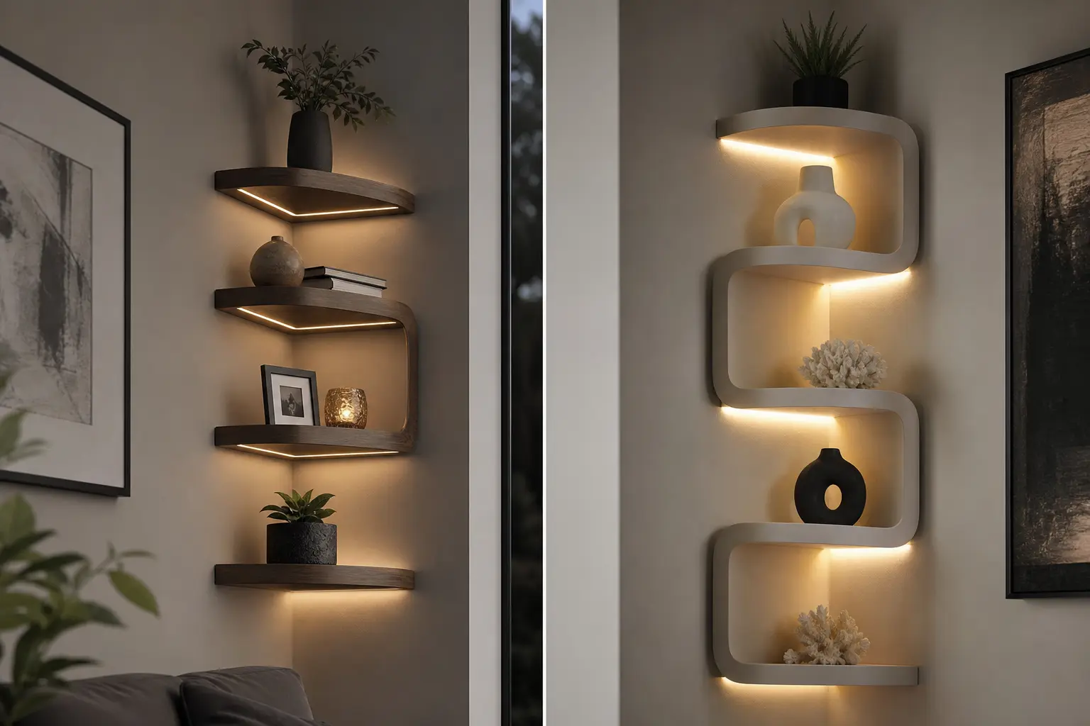 Modern S-Shaped Floating Corner Shelf Ideas