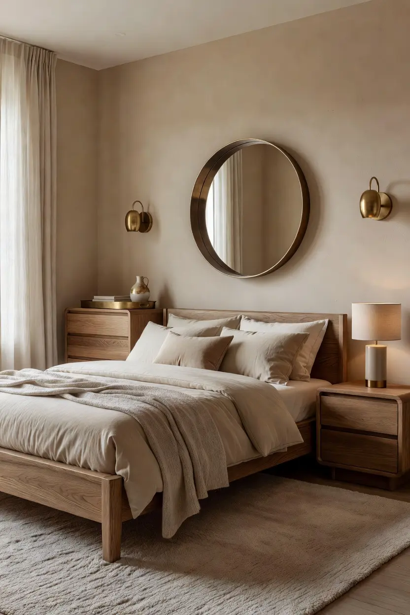 Cozy Beige Bedroom Ideas with Wood Furniture