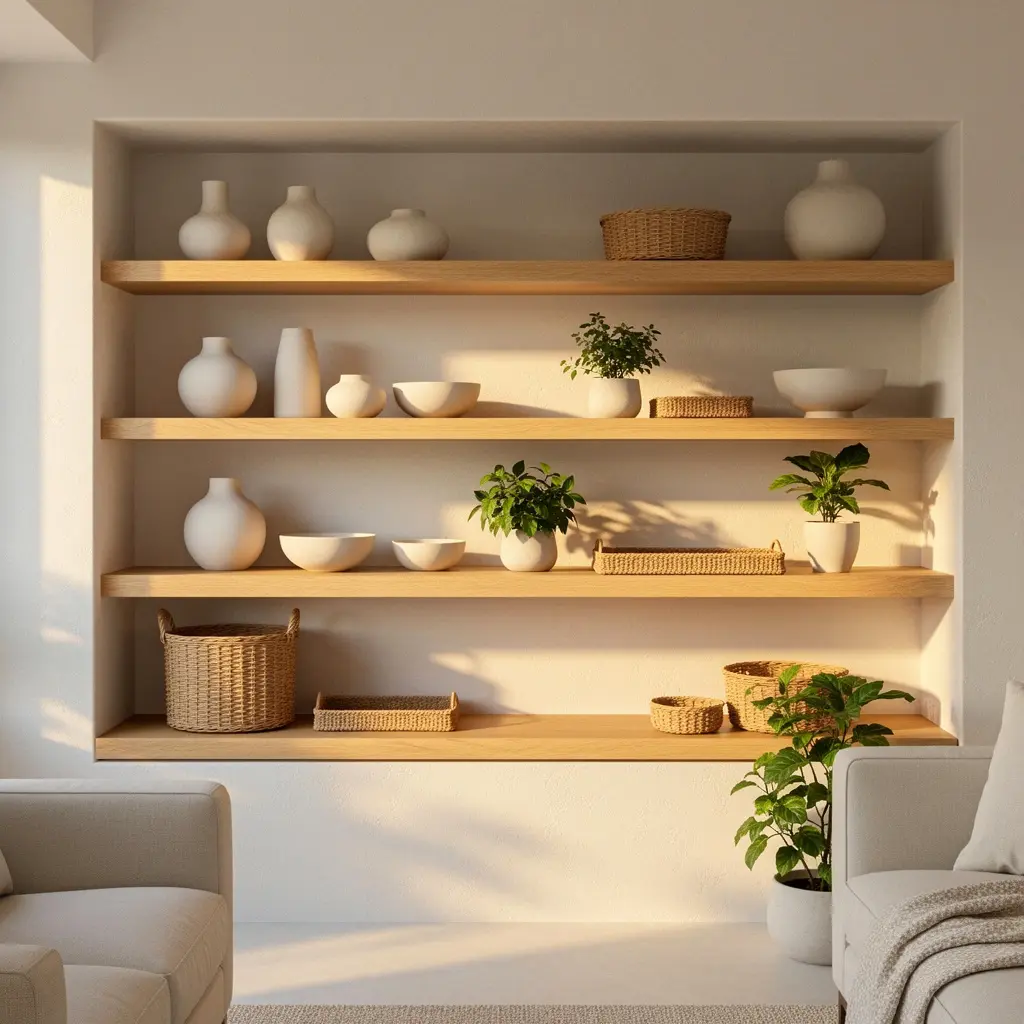 Warm Japandi Living Room Wall