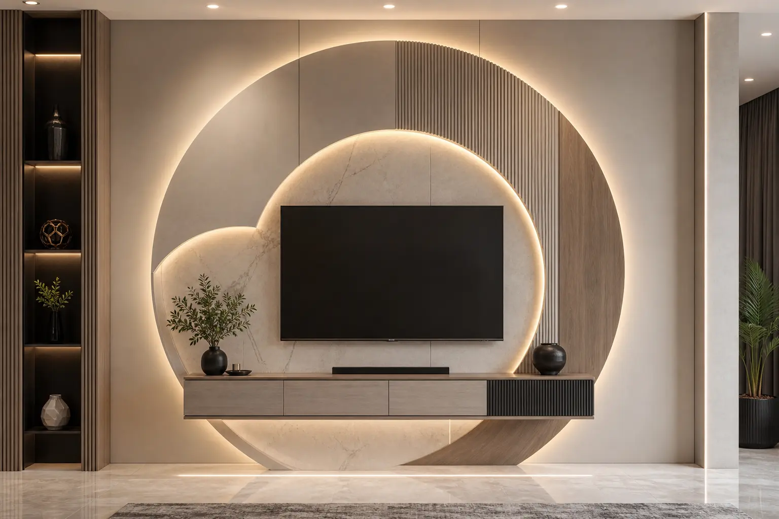 Minimalist Circular TV Wall Partition Ideas