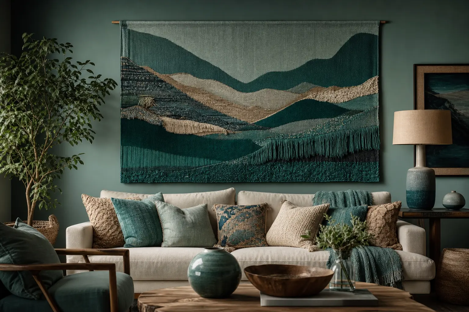 Elegant Teal Living Room Wall Art
