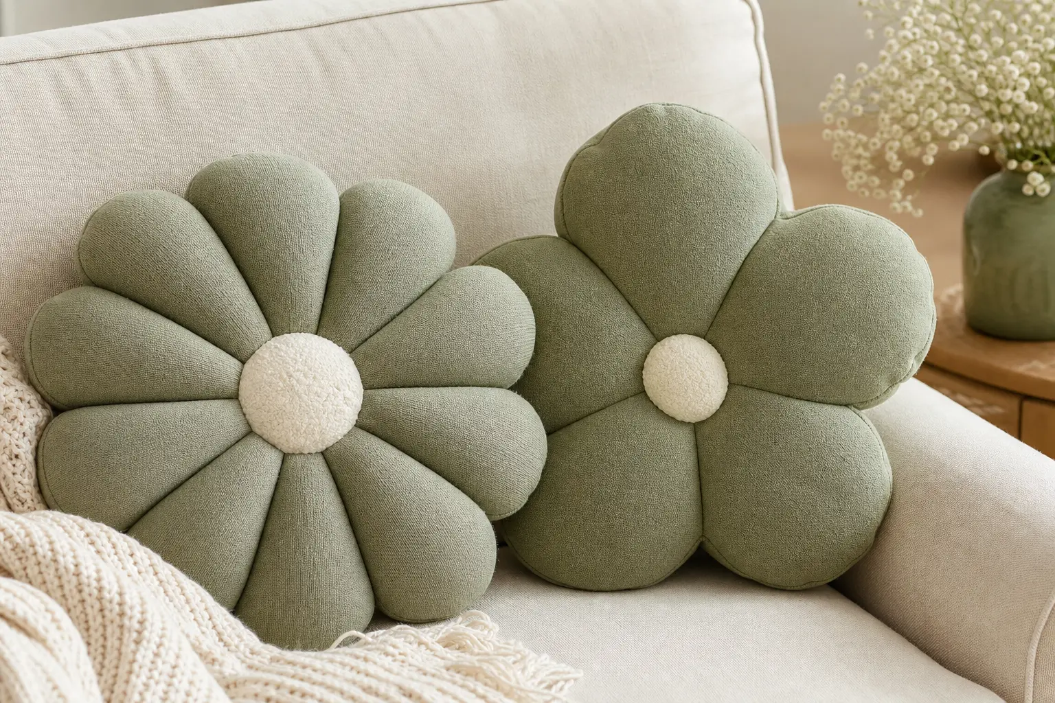 Sage Green Flower Pillow Ideas