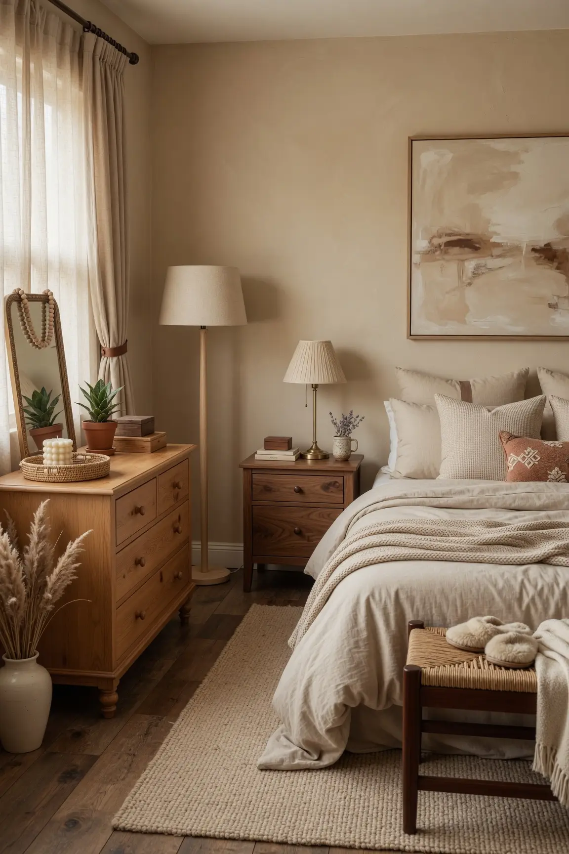 Cozy Beige Bedroom Ideas with Wood Furniture