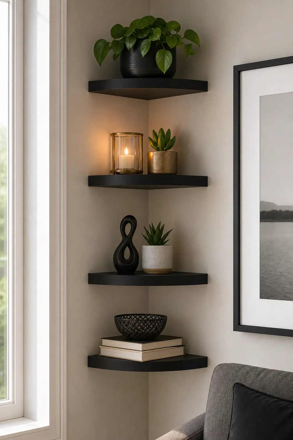 Black Corner Floating Shelf Ideas