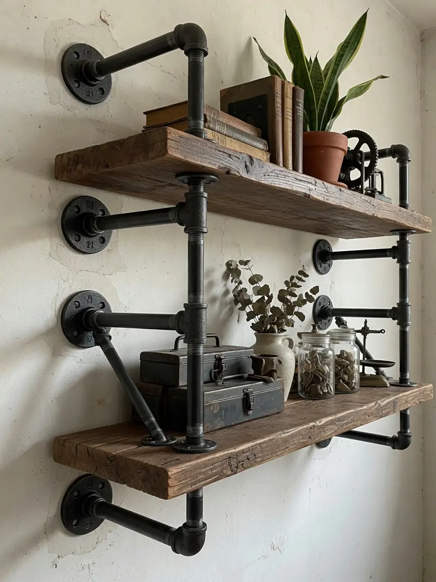 Industrial Pipe Wall Shelves