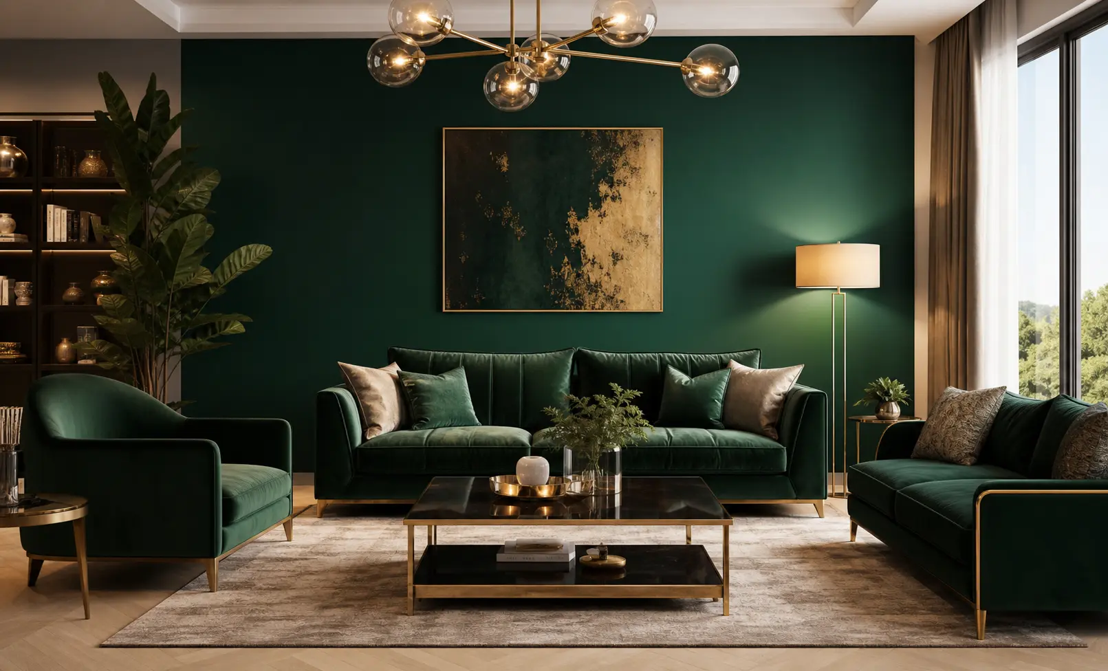 Modern Emerald & Velvet Living Room Ideas