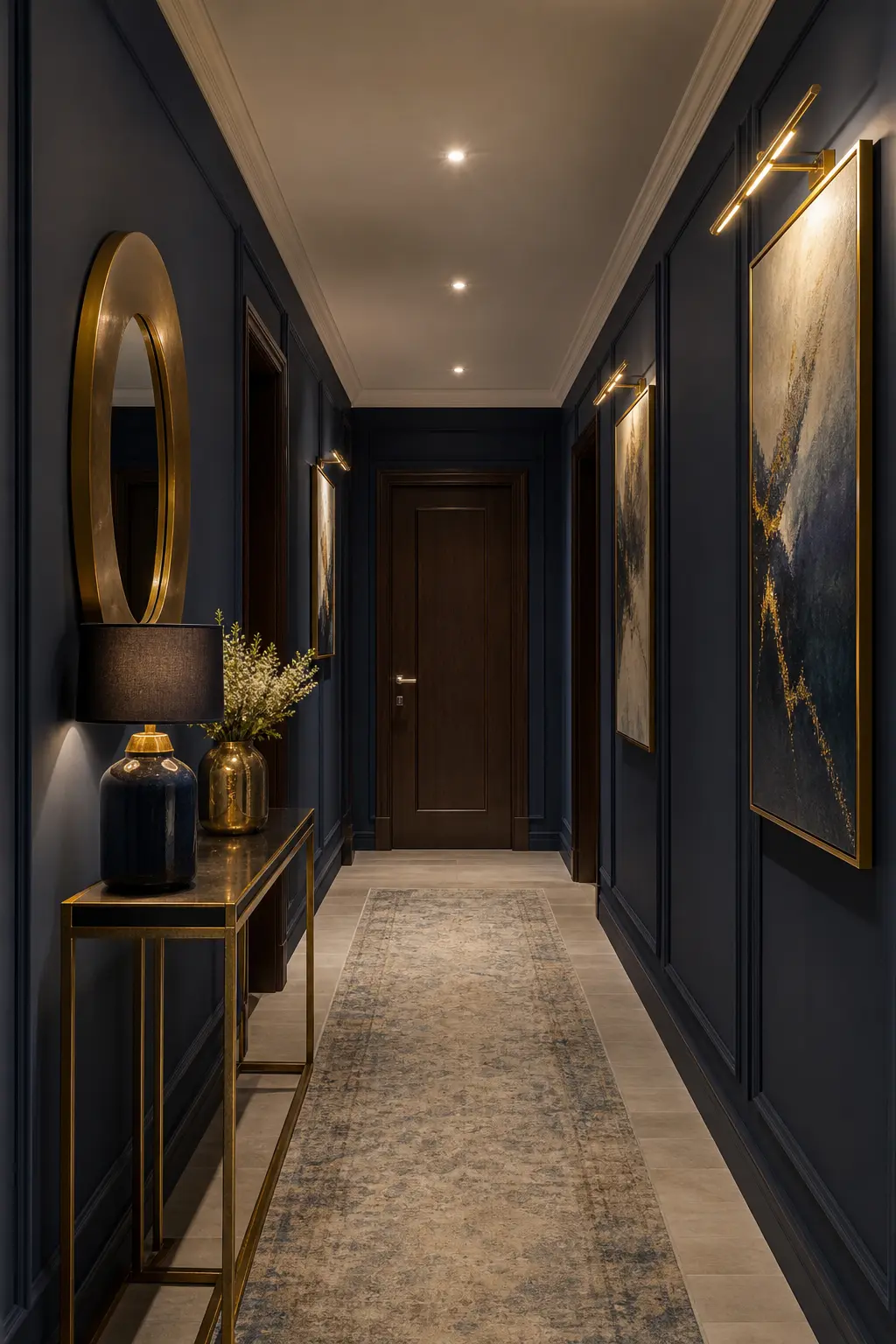 Modern Navy & Gold Hallway Decor Ideas