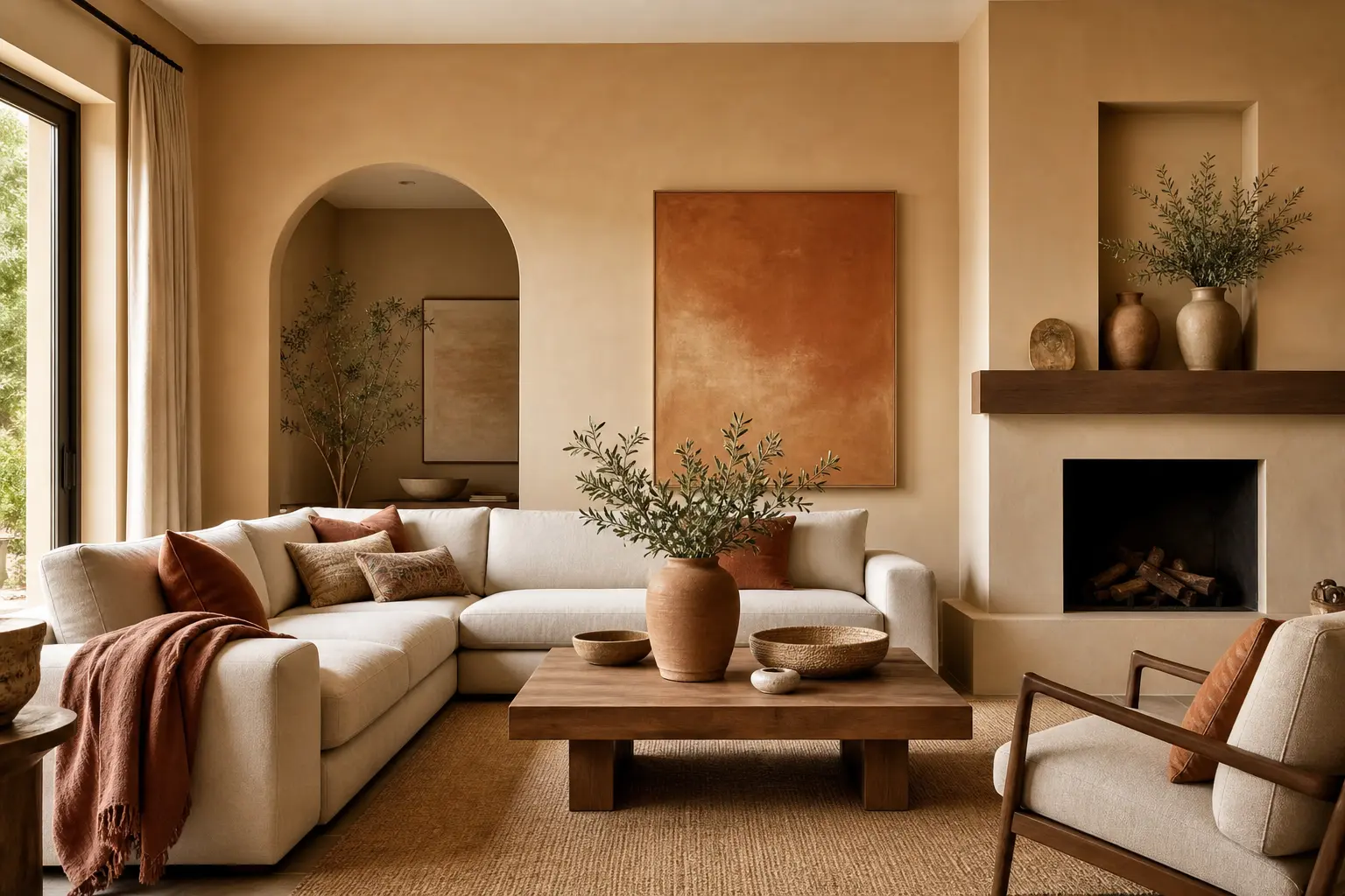 Terracotta & Sand Beige Living Room Ideas