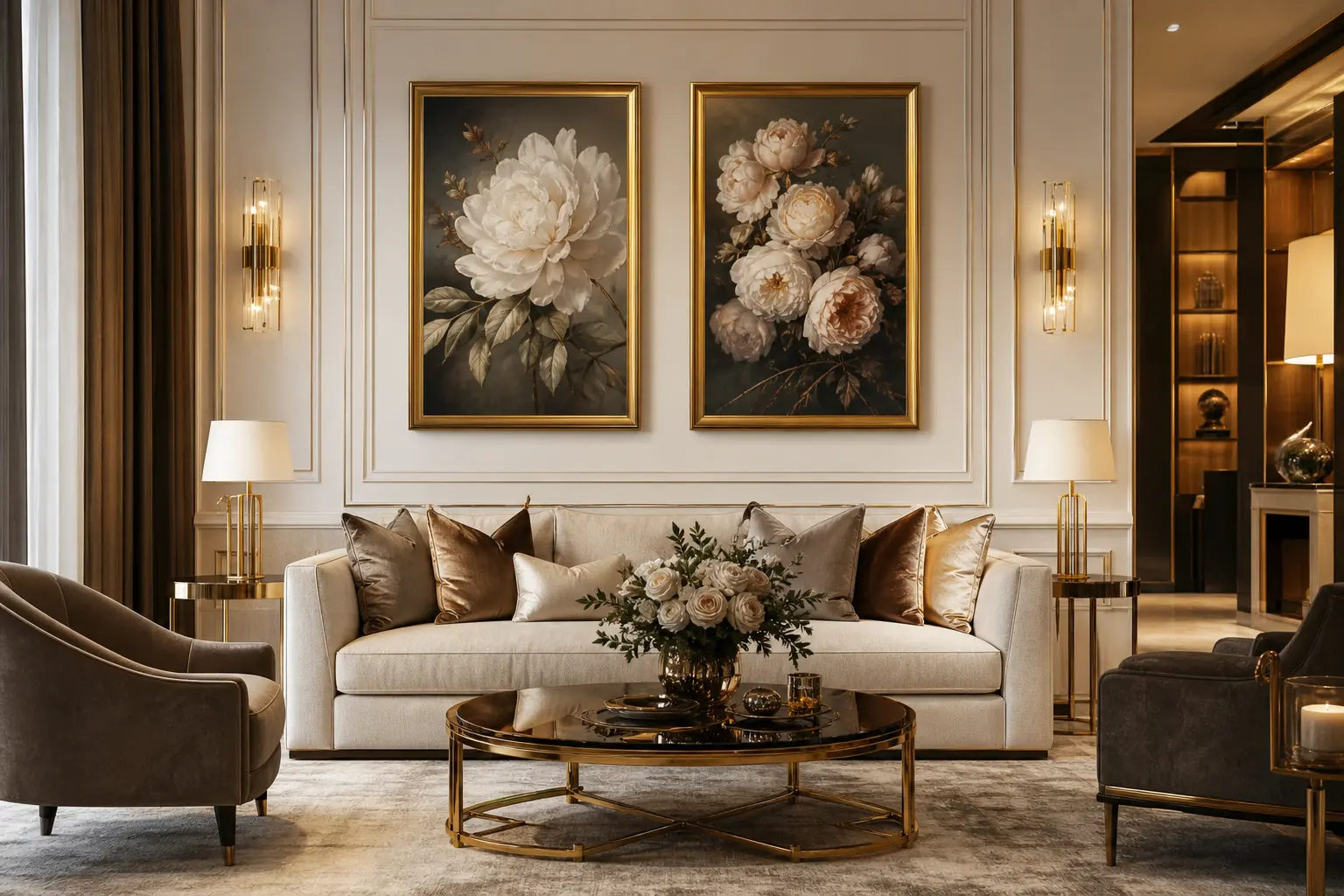Elegant Luxury Living Room Ideas with Floral Wall Art