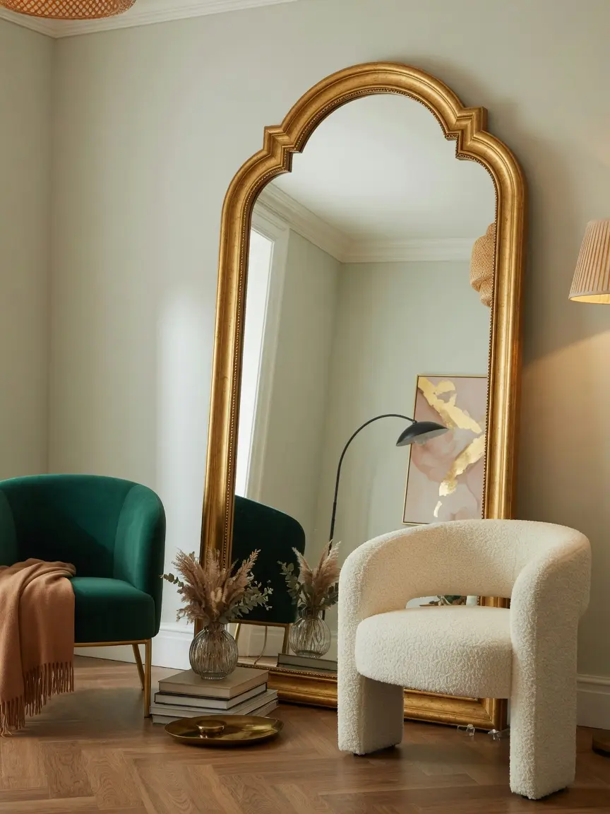 Vista Arched Floor Golden Frame Mirror Ideas