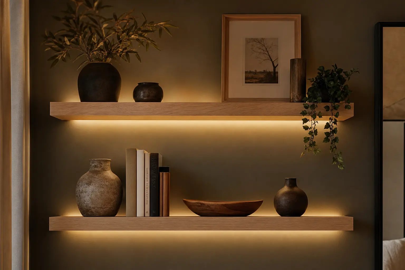 Aesthetic Warm Lit Floating Shelf Ideas