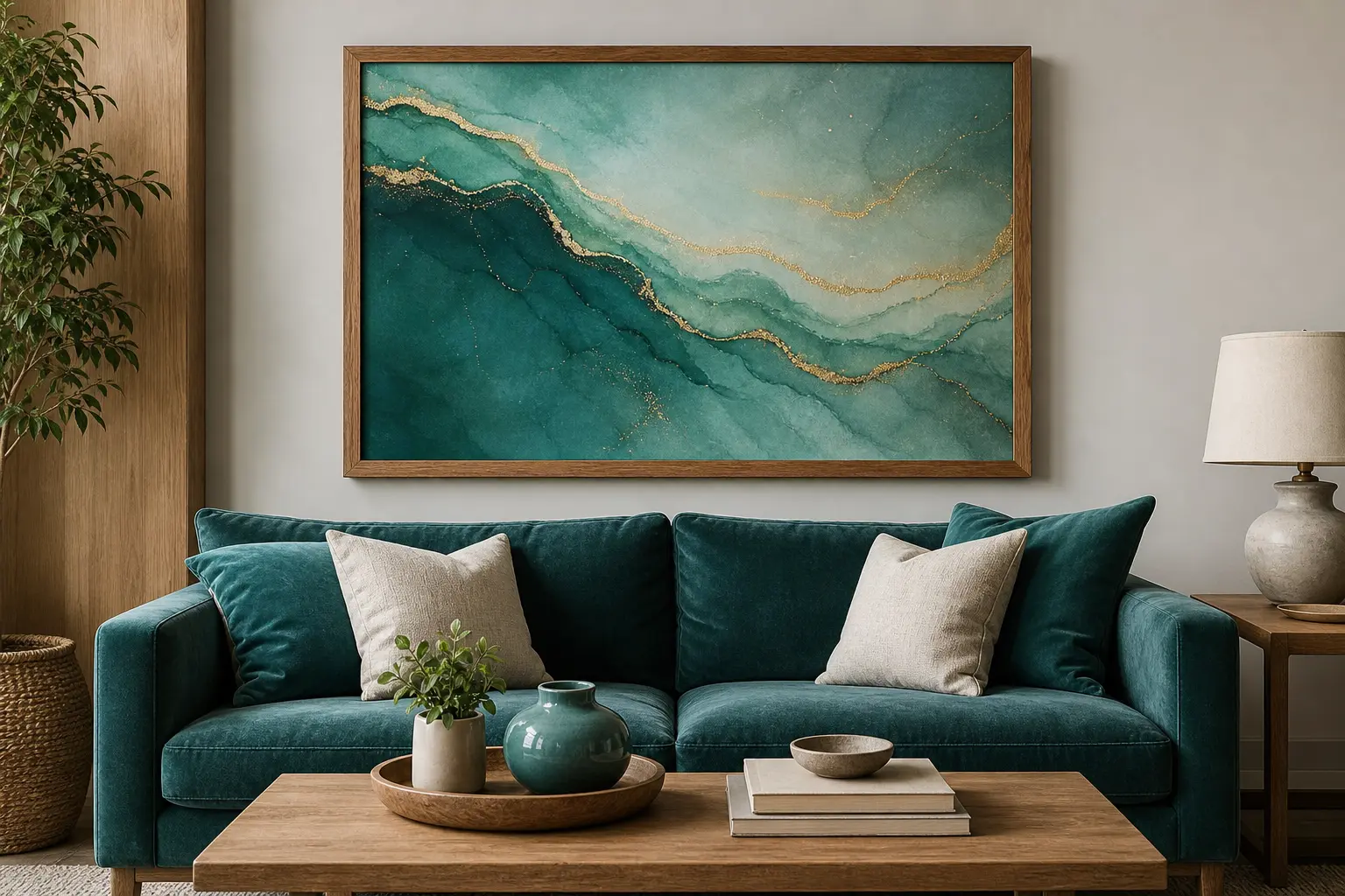 Elegant Teal Living Room Wall Art