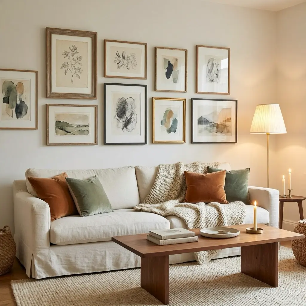 Warm Ambient Lighting and Cozy Living Room Wall Art