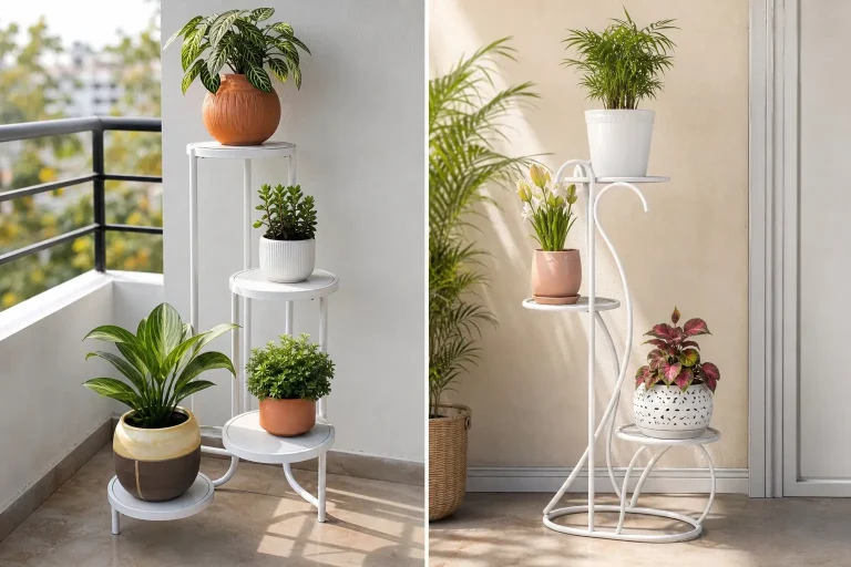 White Metal Plant Stand & Aesthetic Flower Pot Holder