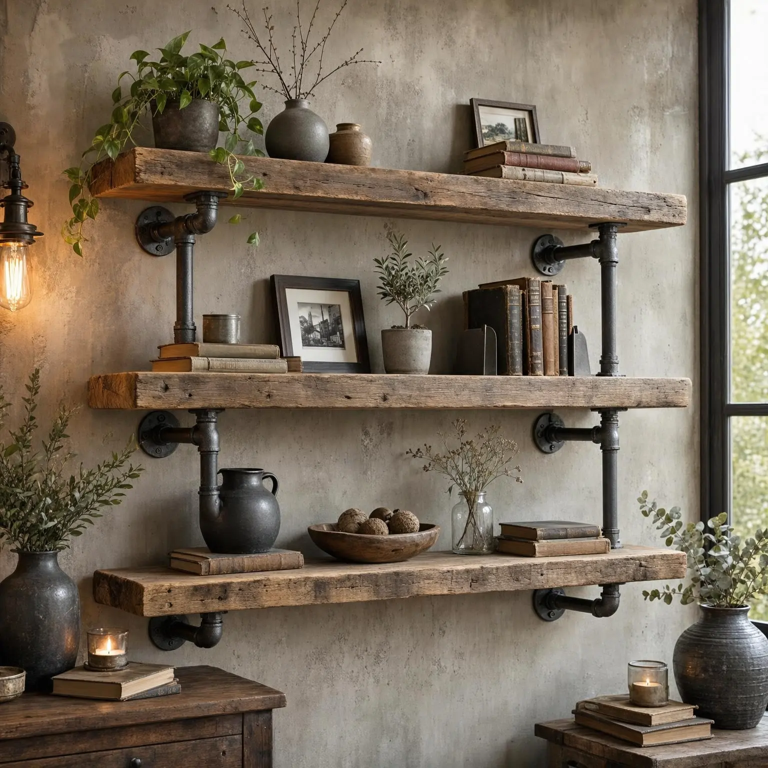 Industrial Pipe Wall Shelves