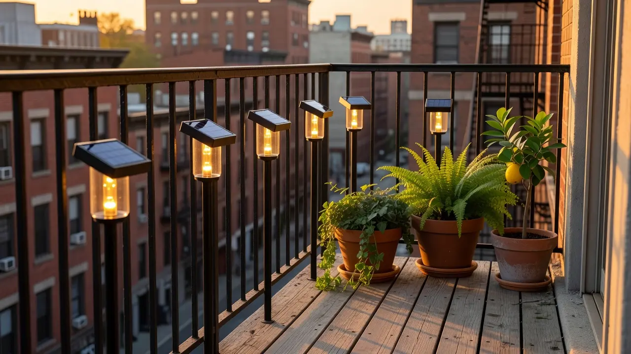 Small Balcony Setup with Solar Lights