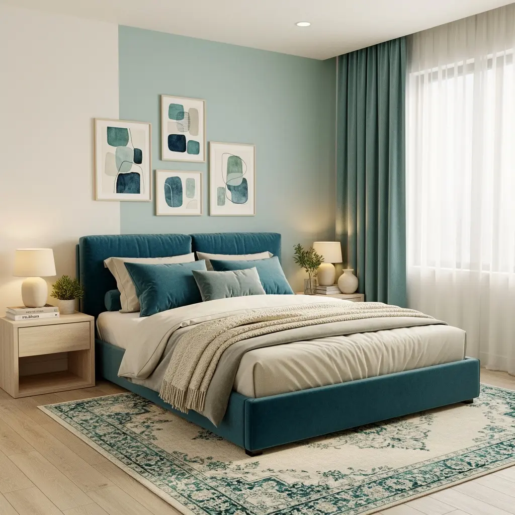 Teal Blue and Cream Bedroom Ideas