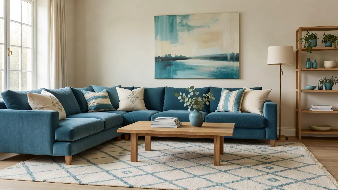 Teal Blue and Cream Living Room Ideas
