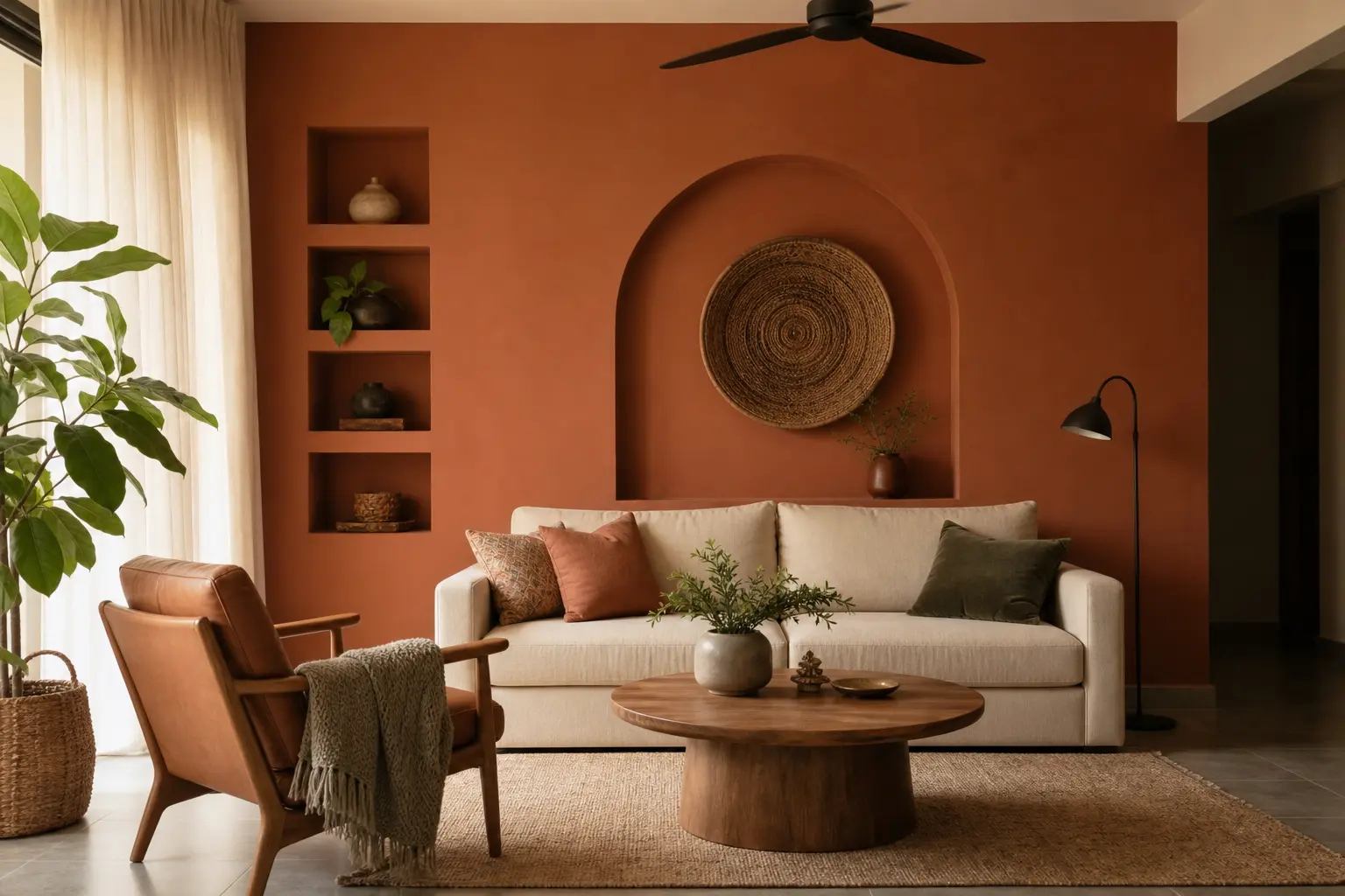 Terracotta Living Room Ideas with an Accent Wall