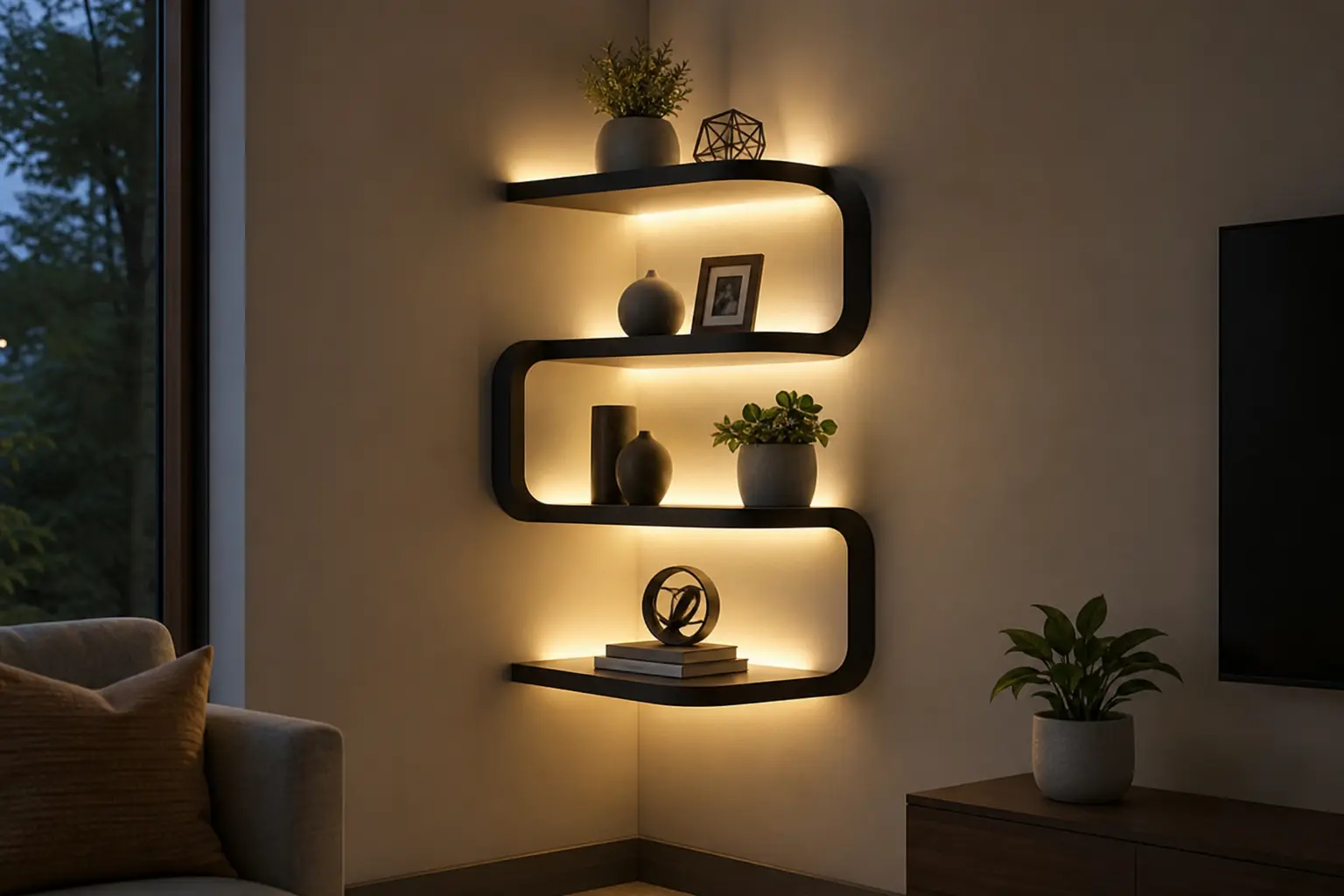 Modern S-Shaped Floating Corner Shelf Ideas