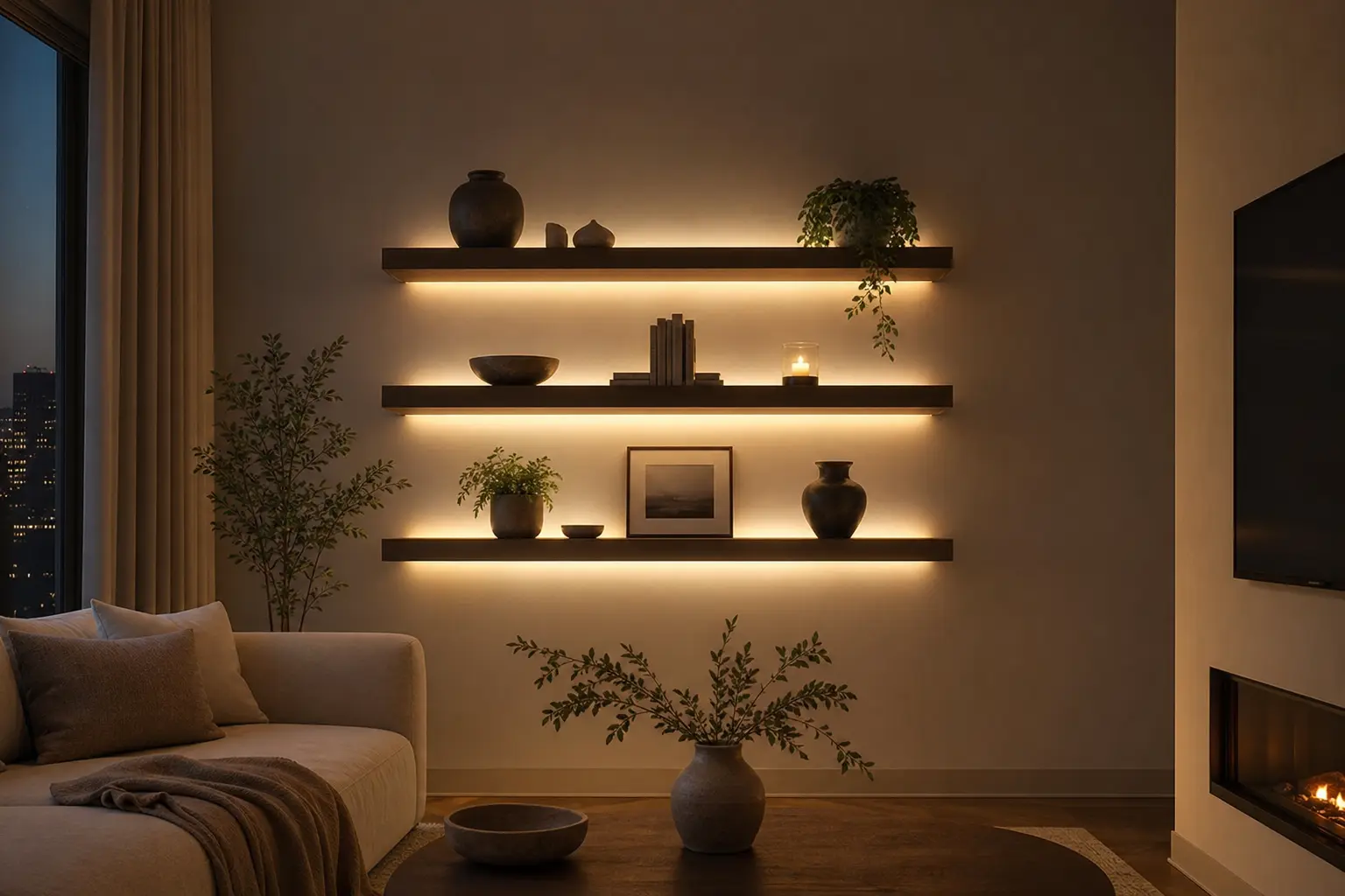 Aesthetic Warm Lit Floating Shelf Ideas