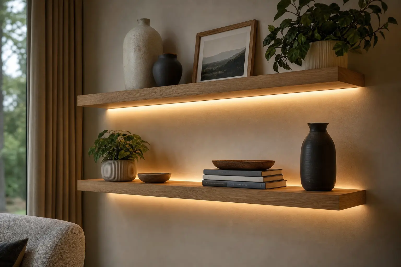 Aesthetic Warm Lit Floating Shelf Ideas