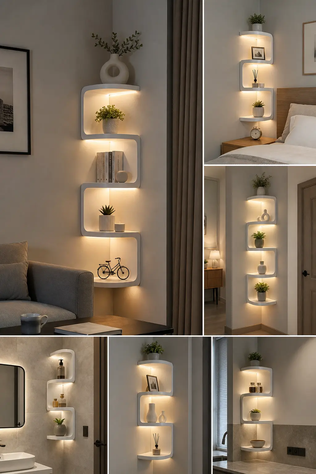Modern S-Shaped Floating Corner Shelf Ideas