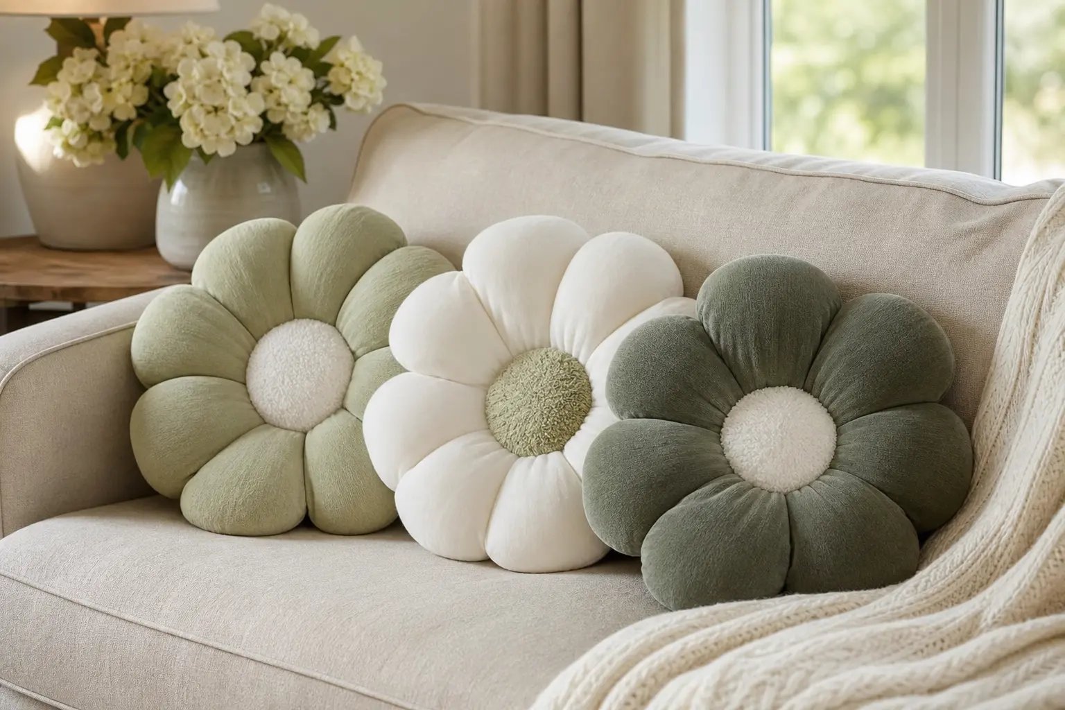 Sage Green Flower Pillow Ideas