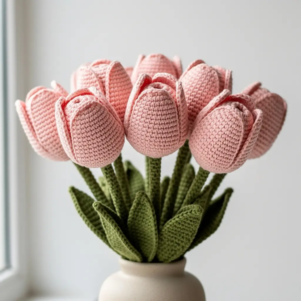 Pink Crochet Tulip Bouquet DIY